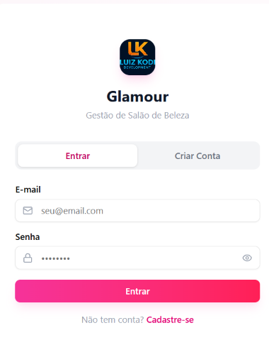 Tela de login do Glamour