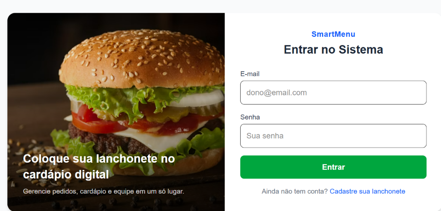 Tela de login do SmartMenu